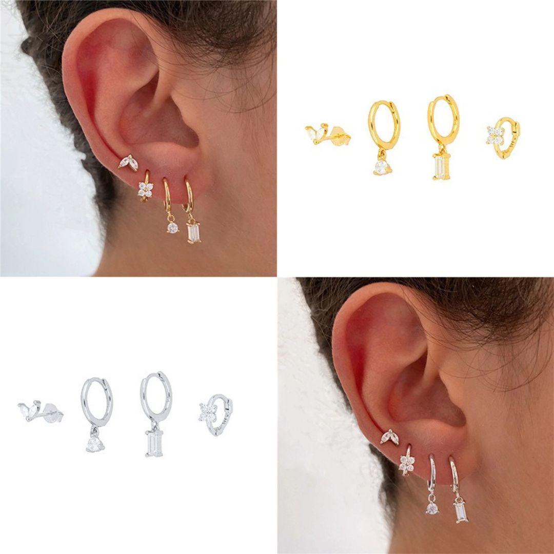 Women's Geometric Flower Zircon Earrings